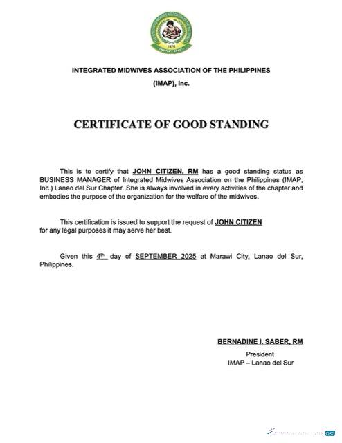 Philippines certificate of good standing Word and PDF template, version 2